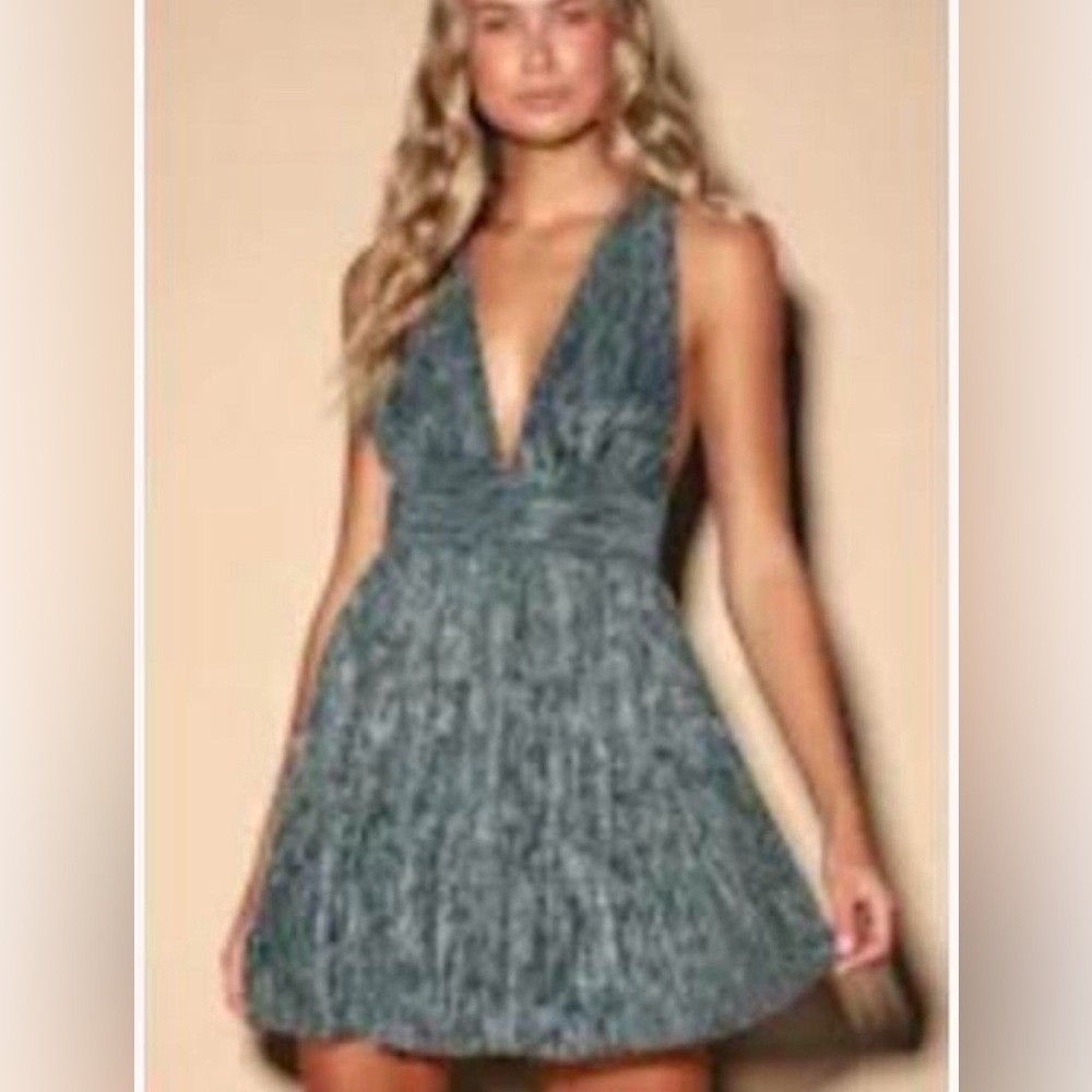 Lulu's Sparkly Green and Gold Backless Dress